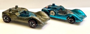 lot 140 image: Set of 2 Vintage Red Lines Hot Wheels Chaparral Cars, Metallic Green & Metallic Aqua
