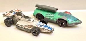 lot 163A image: 2 Vintage Hot Wheels Redlines Formula 5000 and Rocket Bye Baby Diecast Cars