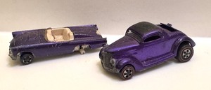 lot 164A image: 2 Vintage Hot Wheels Redlines Cars Classic Ford Coupe and 57 T-Bird Purple