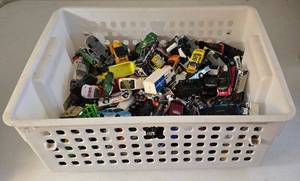 lot 41K image: LR - Collection of Loose Used Hot Wheels Cars in Storage Bin