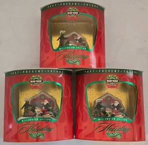 lot 62K image: LR - Holiday Hot Wheels Millennium Edition Collectibles and Hallmark 30th Anniversary Ornament Lot