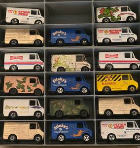 lot 123K image: DR - Collection of 28 Vintage Diecast Vans and Sheriff SWAT Cars with Collector Case