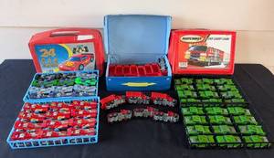 lot 367L image: G - Collection of 3 Vintage Car Carry Cases with Assorted Toy Cars and Trucks