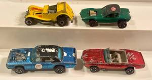 lot 184 image: Set of 4 Vintage Hot Wheels Redlines Cars - Sir Rodney Roadster, Custom Firebird, Python, TNT Bird
