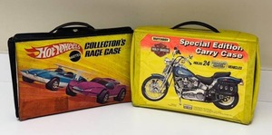 lot 200 image: Set of 2 Vintage Carry Cases Hot Wheels Collectors Race Case and Matchbox Special Edition Harley-Davidson