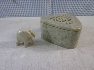 lot 92 image: (EC1) Vintage Carved Stone Elephant...