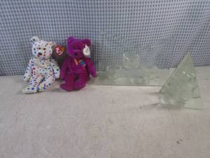 lot 144 image: (CSB) 2 TY Beanie Babies and 2 Glas...