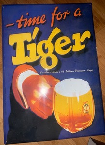 lot 3-1 image: Vintage Tiger Beer Advertising sign 14 x 20