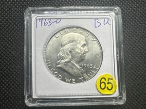 lot 65 image: 1963-D Silver Franklin Half Dollar Marked BU When Purchased