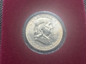 lot 67 image: 1953-D Brilliant Uncirculated Silver Franklin Half Dollar