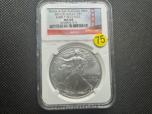 lot 75 image: 2011-S 1 Oz. Silver American Eagle Early Releases NGC MS69