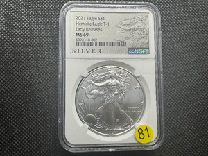 lot 81 image: 2021 1 Oz. Type 1 Silver American Eagle Early Releases NGC MS69