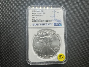 lot 82 image: 2021 1 Oz. Type 2 Silver American Eagle Early Releases NGC MS70  - Perfect Graded Coin