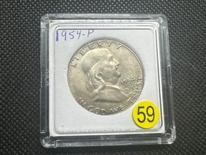 lot 59 image: 1954-P Silver Franklin Half Dollar