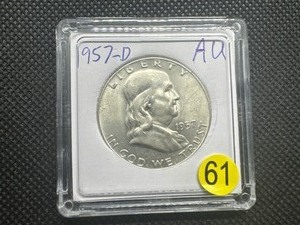 lot 61 image: 1957-D Silver Franklin Half Dollar Marked AU When Purchased