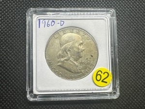 lot 62 image: 1960-D Silver Franklin Half Dollar