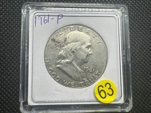 lot 63 image: 1961-P Silver Franklin Half Dollar