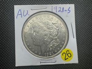 lot 26 image: 1921-S Morgan Silver Dollar Marked AU When Purchased