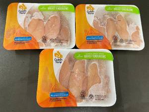 lot 203 image: Lot of 3 Golden Plump Boneless Skinless Chicken Breast Tenderloins, Approx 4 lbs Total