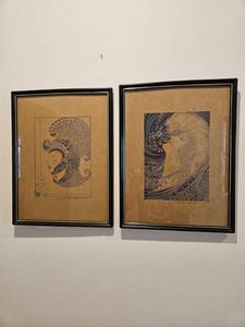 lot 41 image: Set of 2 Vintage Ink Drawings