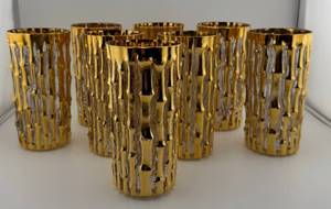 lot 27 image: Imperial Glass Co. Bamboo 22K Gold High Ball Glasses Set of 8