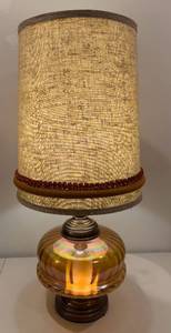 lot 33 image: Large 3 Way Lamp Amber Base Vintage