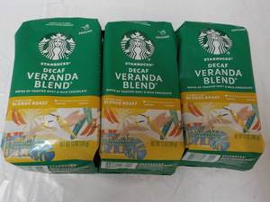 lot 110 image: 3 bags Starbucks Decaf 12 oz Verand...