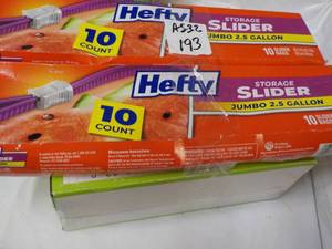 lot 193 image: Hefty 2.5 gallon bags and Stainless...