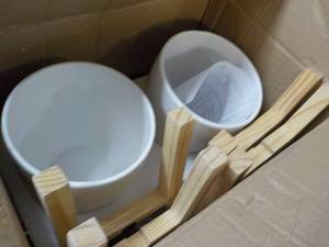 lot 246 image: 2 Wood Plant Stands and Pots...