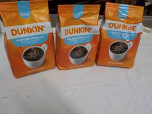 lot 367 image: 3 bags Dunkin French Vanilla 18 oz ...