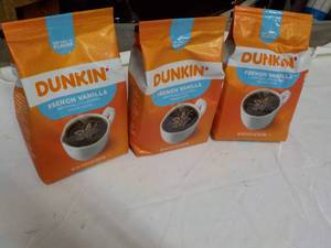 lot 368 image: 3 bags Dunkin French Vanilla 18 oz ...
