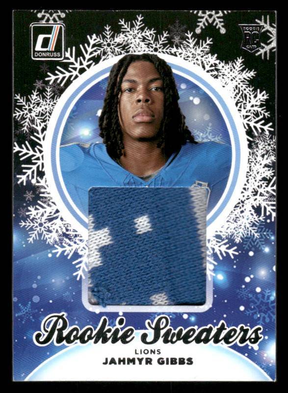 lot 179 image: 2023 Donruss Rookie Sweaters Jahmyr Gibbs Rookie Card
