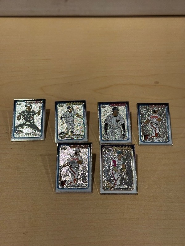 lot 360 image: (6) 2024 Topps Baseball Collectors Pins - Holiday, Merrill and More