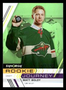 lot 218 image: 2022 Upper Deck Synergy Foil Matt Boldy Rookie #1 Serial #9249