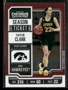 lot 243 image: 2024 Panini Red Foil Season Ticket Caitlin Clark Rookie Card #1