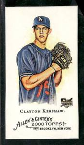 lot 262 image: 2008 Allen & Ginter Mini A&G Back Clayton Kershaw Rookie Card #72