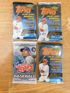 lot 365 image: (4) Topps Baseball Factory Sealed Packs 2000 & 2015