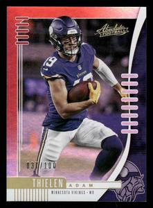lot 314 image: 2019 Absolute Red & Purple Foil Adam Thielen #68 Serial #37100