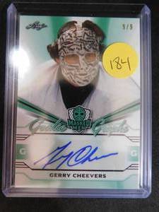 lot 184 image: 2018 Leaf Masked Men Goalie Graphs Gerry Cheevers Serial #99