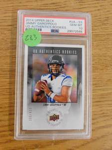 lot 283 image: PSA 10 Gem Mint 2014 UD Authentics Rookies Jimmy Garoppolo Rookie Card Serial #306430