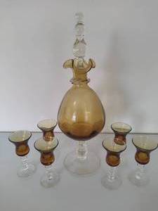 lot 1 image: RARE Italian Amber Decanter & Six matching Cordial Glasses