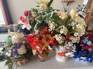 lot 108 image: Lot of Faux Floral Arrangements and Vases