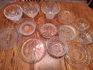 lot 155 image: Lot of Assorted Large Crystal and Glass Serving Dishes & Cake Plate