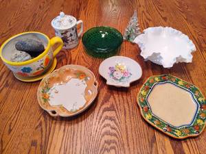 lot 158 image: Unique Lot of Assorted Glass Plates, Dishes & Decor