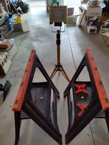 lot 237 image: Two Plastic Saw Horses & Tripod Light