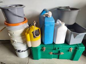 lot 238 image: Lot of Buckets, Jugs & Storage Chest
