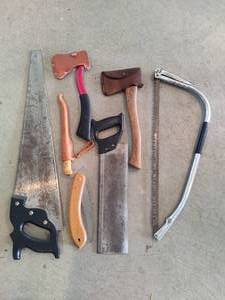 lot 244 image: Lot of Saws, Axes & Knives