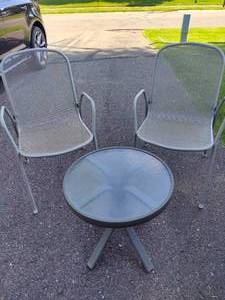 lot 254 image: Two Metal Patio Chairs  Side Table