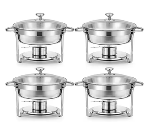 lot 38 image: Wilprep - 4-Pack 6 qt. Stainless Steel Round Chafing Dishes