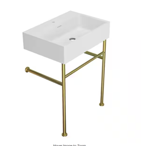 lot 51 image: 24 in. x 16.5 in. Freestanding Ceramic Rectangular Bathroom Console Sink With Gold Support Legs